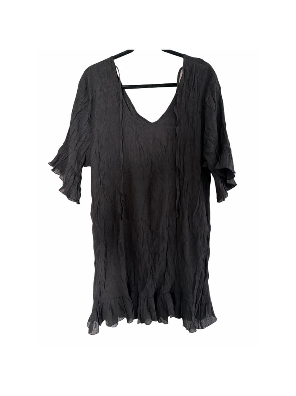 SHEIN Black Ruffle Swim Cover-Up Dress - Sleeveless Mini
